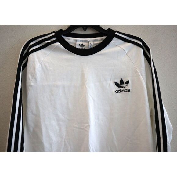 Adidas IA4879 Men's Sz M White Adicolor Classics 3-Stripe L/S Crewneck Tee Shirt - Picture 6 of 9